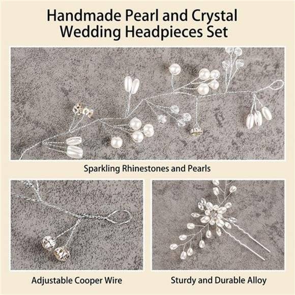 Bridal Crystal Headband with Pearls - Extra Long Hair Vine - Picture 3 of 7